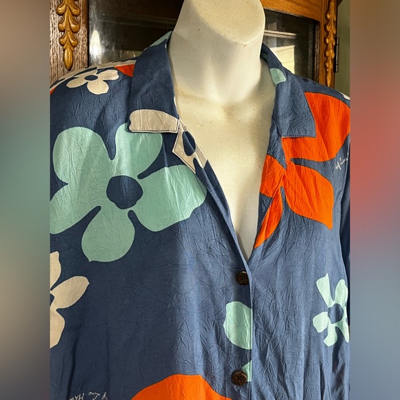 Jams World Surf Line Hawaii Tradewinds Retro Blue 100% Rayon Dress Large - Picture 4 of 10